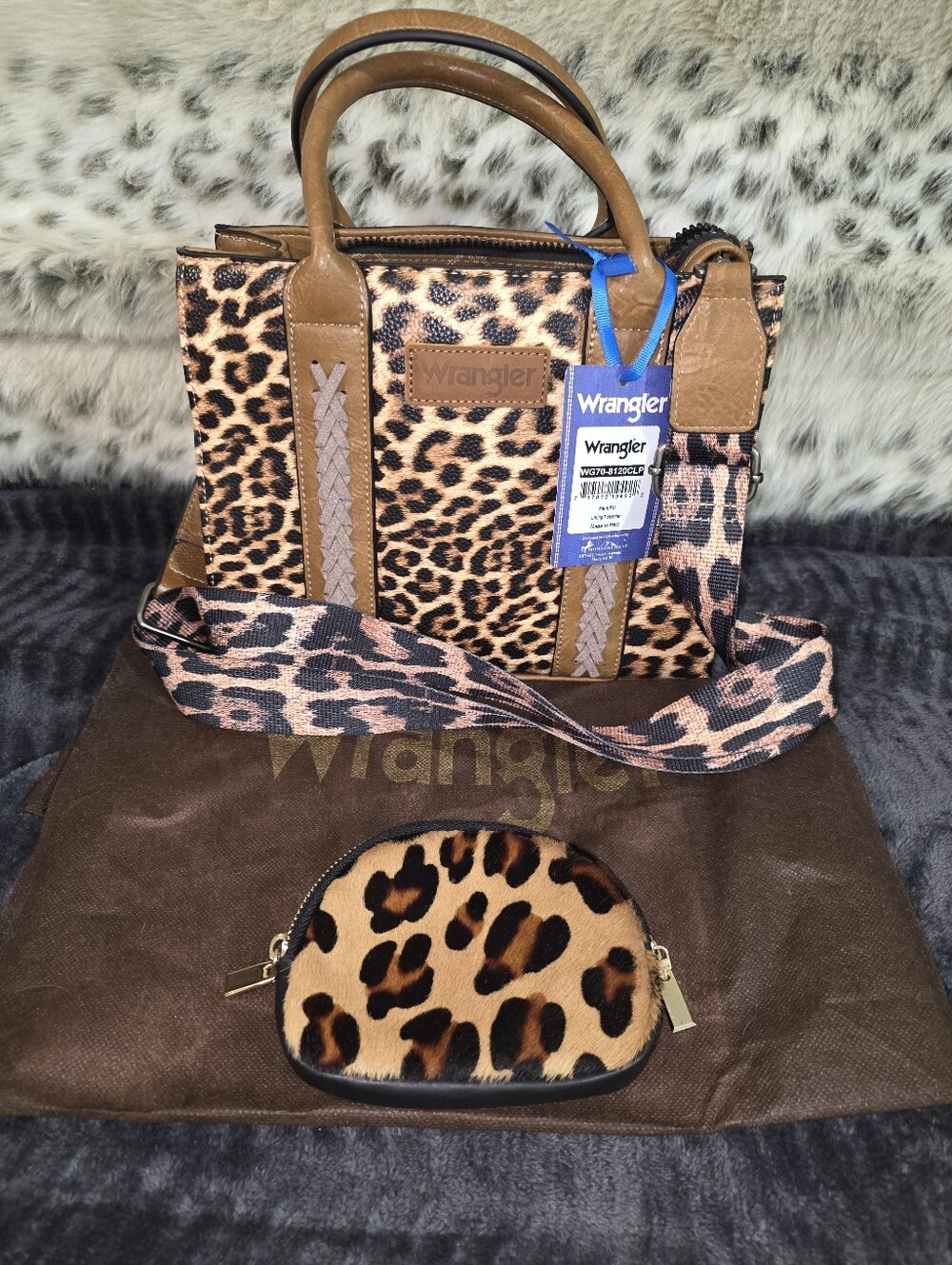 Wrangler Leopard Print Satchel in Brown and Black - Picture 5 of 5